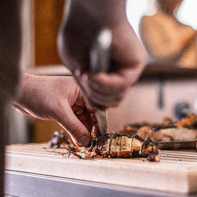 cutting chicken